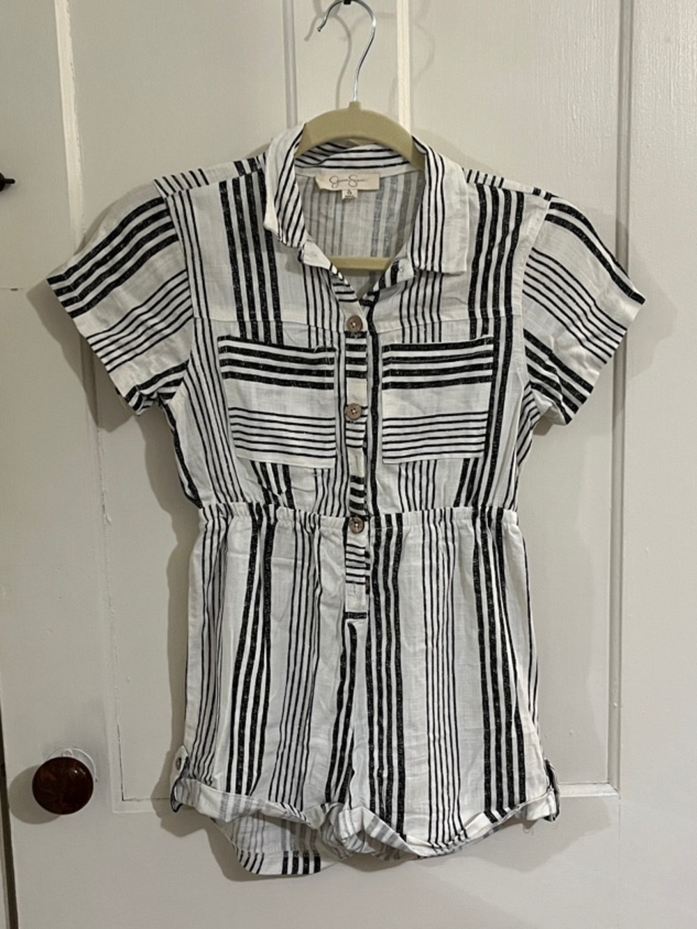 Girls size 10 Jessica Simpson girls Black and White Striped Button-Front Romper